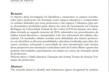 Artigo sobre Cidades Educadoras - Cidade, educação e ciência: possibilidades educativas dos espaços urbanos a partir das percepções de professores em formação